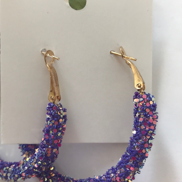 Purple Glitter Hoop Earrings - Picture 3 of 5